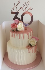 2 tier buttercream rose gold 30th birthday cake